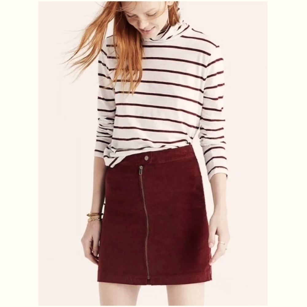 Madewell Burgundy Wine Velvet Zip A-Line Mini Skirt‎ Size 4 Style F9064